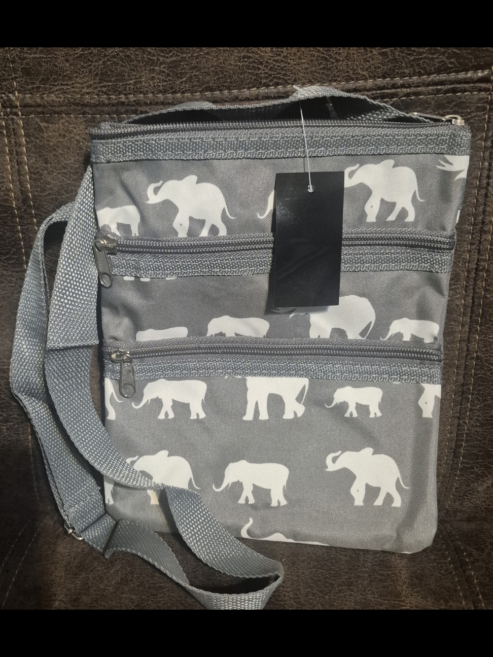 Gray Elephant-Print Crossbody Bag - Casual Everyday Shoulder Bag
